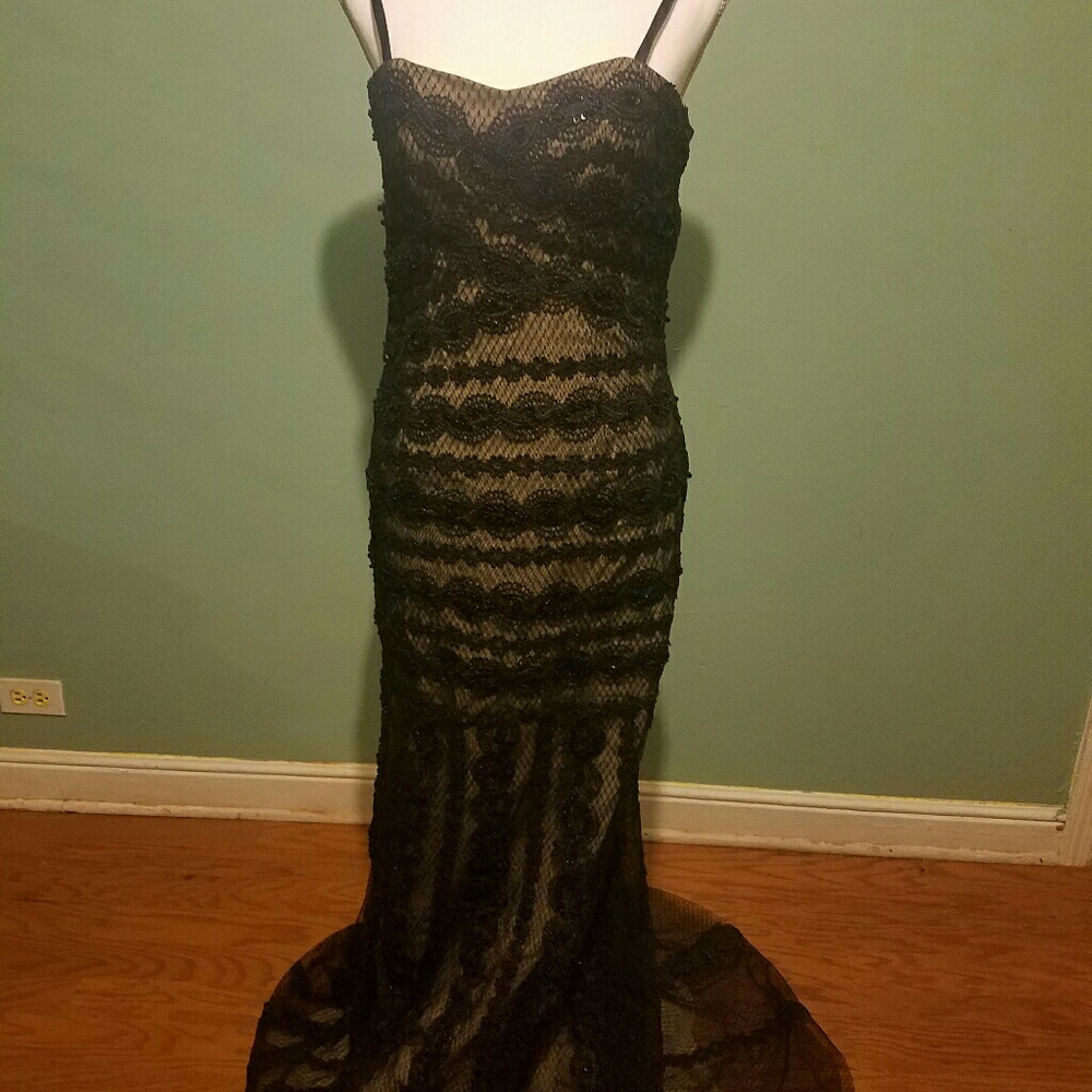 Black lace and beaded gown
